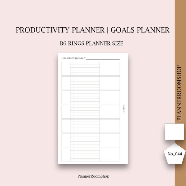 Productivity planner inserts, B6 rings printable refill,  Goals planner, Work planner, Block goals list, 044