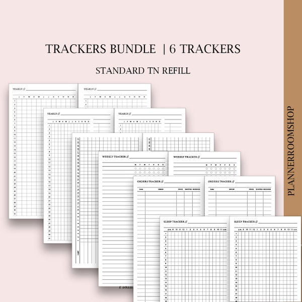 Standard TN, Trackers bundle, Habit tracker, Year in pixels, Sleep tracker, Orders tracker, Weekly habit tracker, Migraine tracker, TN refil