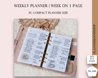 Weekly agenda, FC Compact inserts, Printables pages, Weeklies digital download, Simple weekly layout, 046