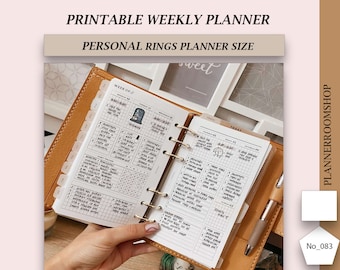 ADHD Printable weekly planner adult, Personal rings planner size, WO2P, Digital download, 083
