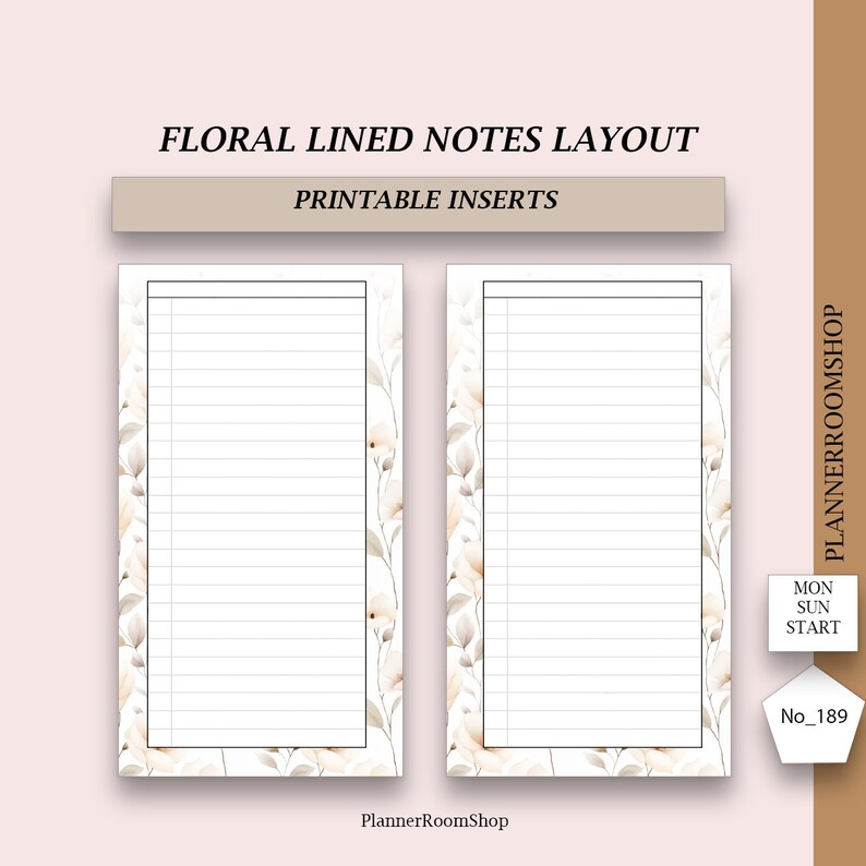 Block Note Insert Ideas Printable Floral Inserts, Inbox Planner, Notes Inserts, Planner ...