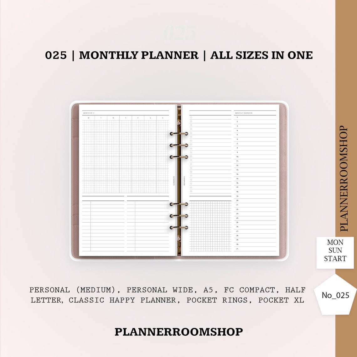Undated Monthly Planner Printable Inserts | MO2P Layout Template ...