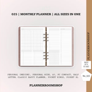Undated Monthly Planner Printable Inserts | MO2P Layout Template | Blank Calendar with Notes | Digital Download
