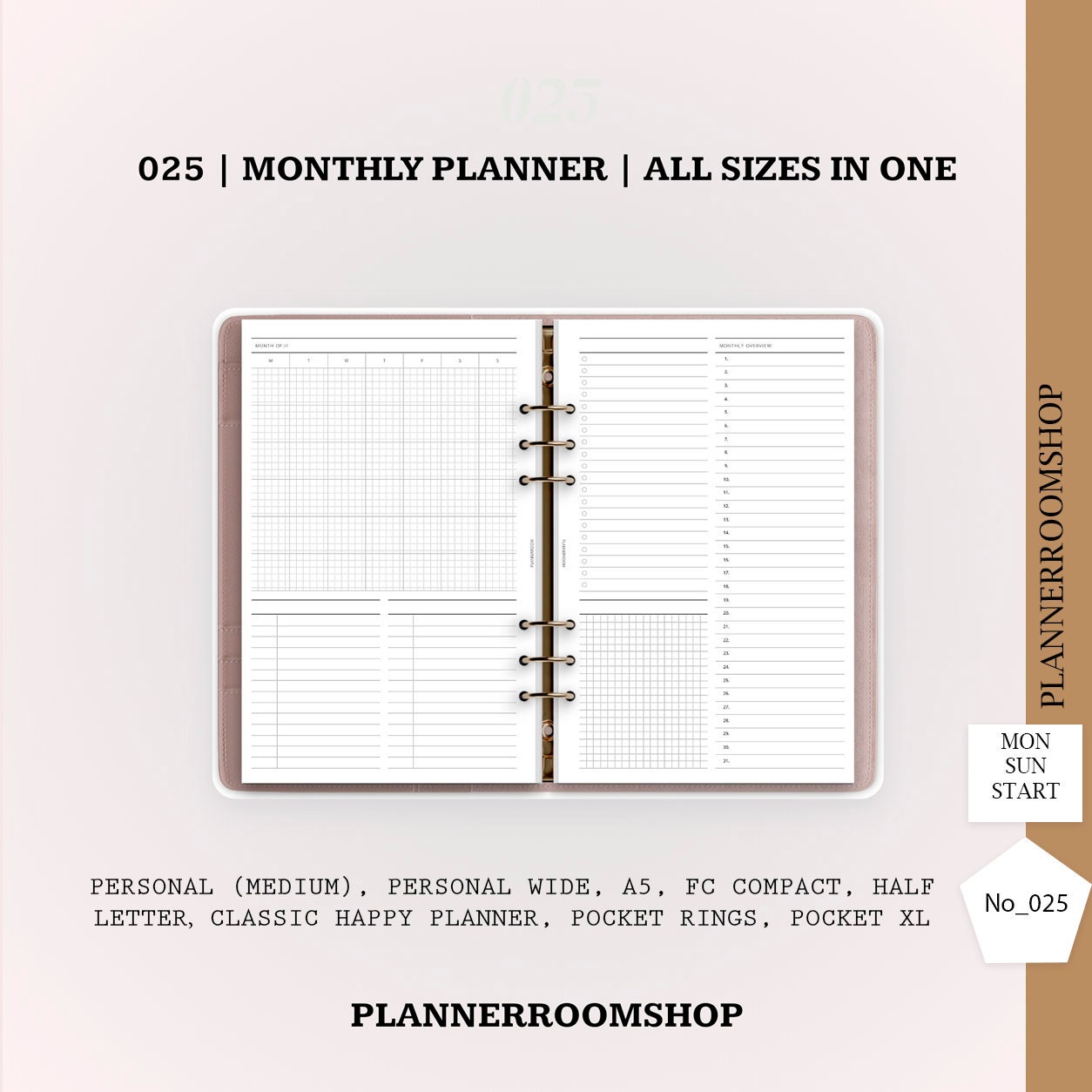 Undated Monthly Planner Printable Inserts | MO2P Layout Template ...