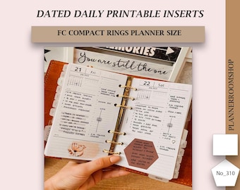 May include: Dated daily printable inserts for FC compact rings planner size. The open planner shows two pages with dates for July 21 and 22, 2023, featuring handwritten to-do lists, a small floral sticker, and a hexagonal note on white paper.