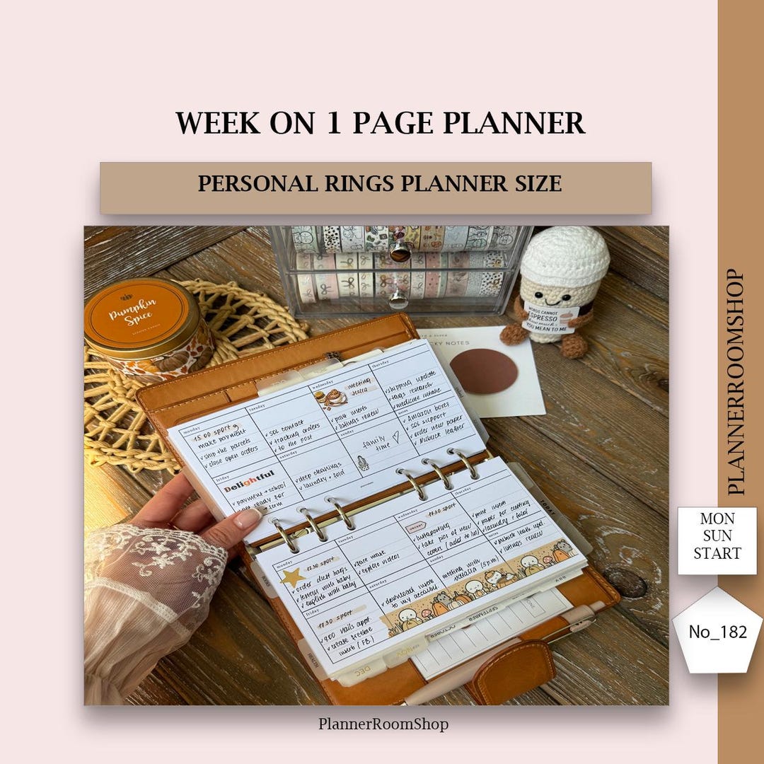 Weekdays Ring Week on 1 Page, Printable WO1P Planner, 1 Page Weekly Template, Week at ...