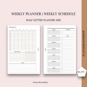 Half Letter Planner Inserts Printable, Editable Weekly Dashboard Insert, Half Letter Printable, Half Letter Planner Insert, Weekly Printable