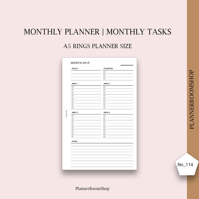 Monthly Overview Printable A5 Rings Planner Inserts Month on Etsy