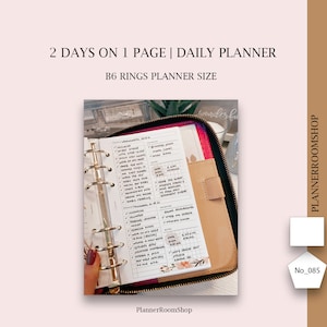 B6 rings inserts, Two days per one page inserts,  B6 rings planner printables, Daily planner, Digital download, No 85