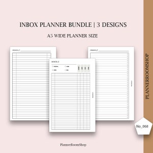 Printable Inbox A5 wide planner, Inbox Insert Inbox Tracker Insert, To Do List Template, Task List Get It Done List,Brain Dump Inserts