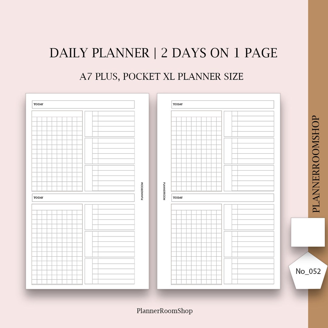 Plus Planner 2D1P Inserts, 2 Days on 1 Page Printable Refill for Pocket Plus Planner ...