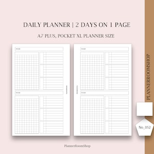 2D1P inserts, 2 days on 1 page printable refill for Pocket plus planner, Minimalist daily inserts, Undated daily agenda