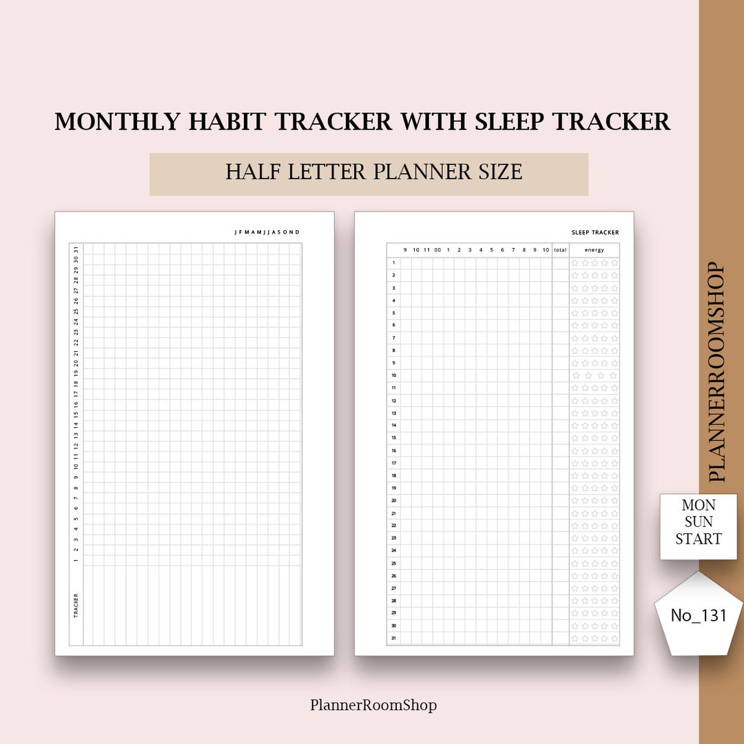 Half Page Monthly Tracker, Half Page Planner Inserts, Monthly Habit ...