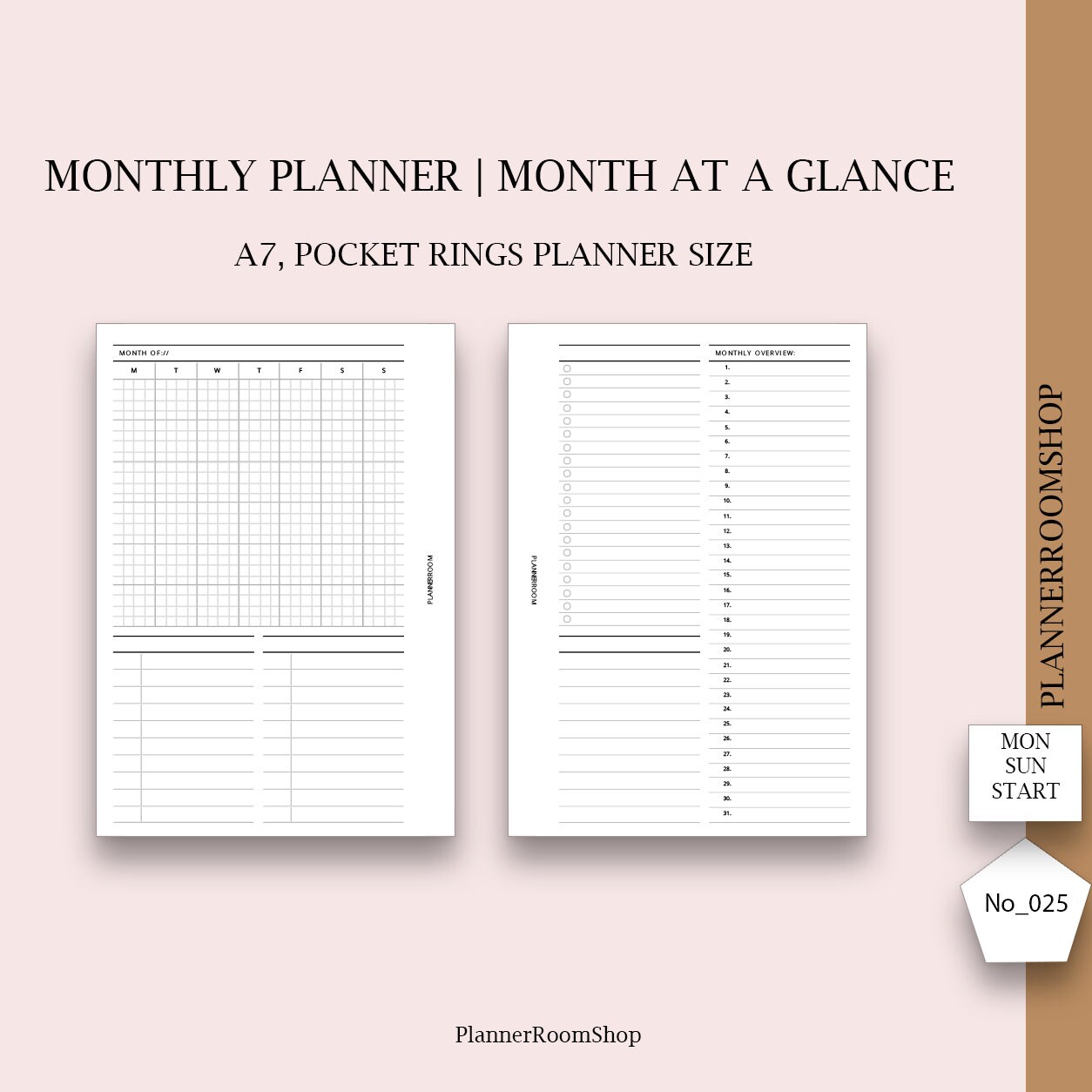 Month on Two Pages, MO2P Pocket Size, Undated Monthly Planner