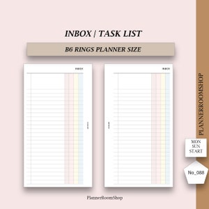 Inbox PRINTABLES planner inserts for B6 rings planner size, Task list, GTD inserts, Digital planner, 088