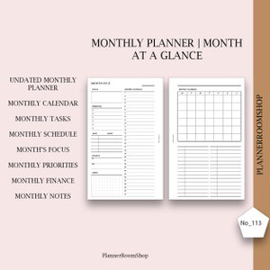 Month on Two Pages MO2P, A5 Rings Planner Inserts, Undated Monthly ...