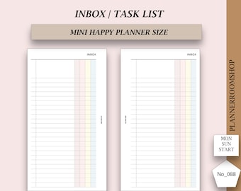 Inbox PRINTABLES planner inserts for Mini Happy Planner size, Task list, GTD inserts, Digital planner, 088