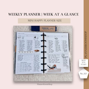 MINI Happy Planner, Druckbarer Minimal vertikaler Wochenplaner, HP MINI, Woche auf einen Blick, Wochenkalender, Minimalistische Wochenvorlage, 021
