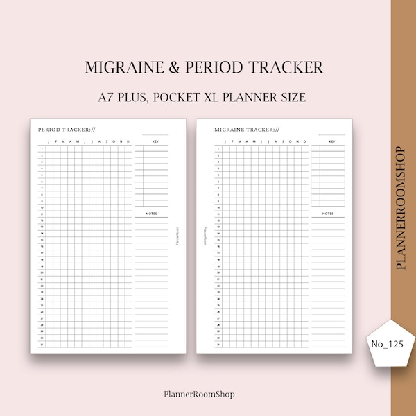 Migraine tracker & Period tracker, Pocket XL size, Symptom tracker, Medicine planner, Anxiety tracker, Chronic migraine, 125