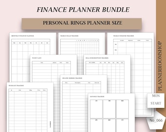 Planificador financiero imprimible, Planificador de presupuesto, Planificador de dinero, Tamaño personal, Rastreador financiero, Planificador de presupuesto, Imprimible financiero, 066