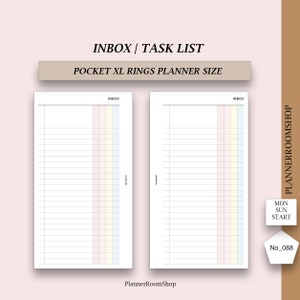 Inbox PRINTABLES planner inserts for Pocket XL rings planner size, Task list, GTD inserts, Digital planner, 088