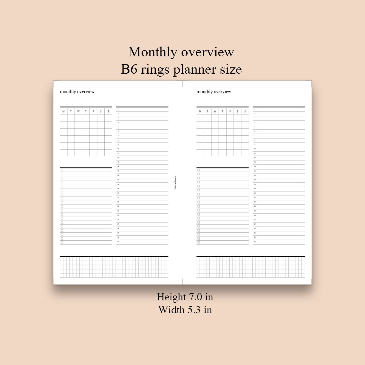 Monthly overview on one page printables for B6 planner size | Etsy
