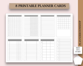 Printable planner cards, meals planner, weekly schedule, Weekly habit tracker, Inbox cards, Add to planner, To do list template