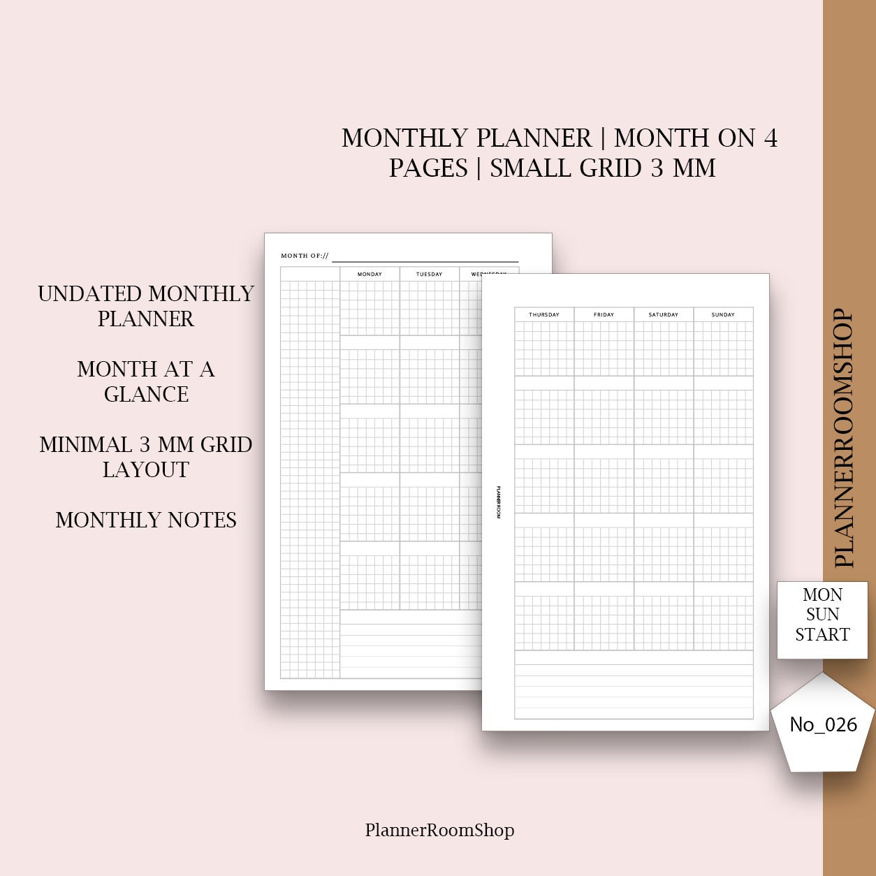 Monthly Calendar Personal Printable Inserts With Monthly Notes, Monthly ...
