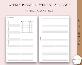 Weekly printable inserts, A5 planner refill, Weekly agenda, Weekly template, Weekly layout, Weekly undated planner, WO2P