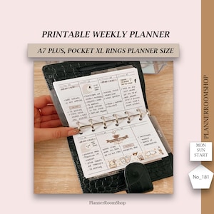 Printable ADHD weekly planner with weekly schedule and tasks, A7 plus, Pocket XL 6 rings planner inserts, 181