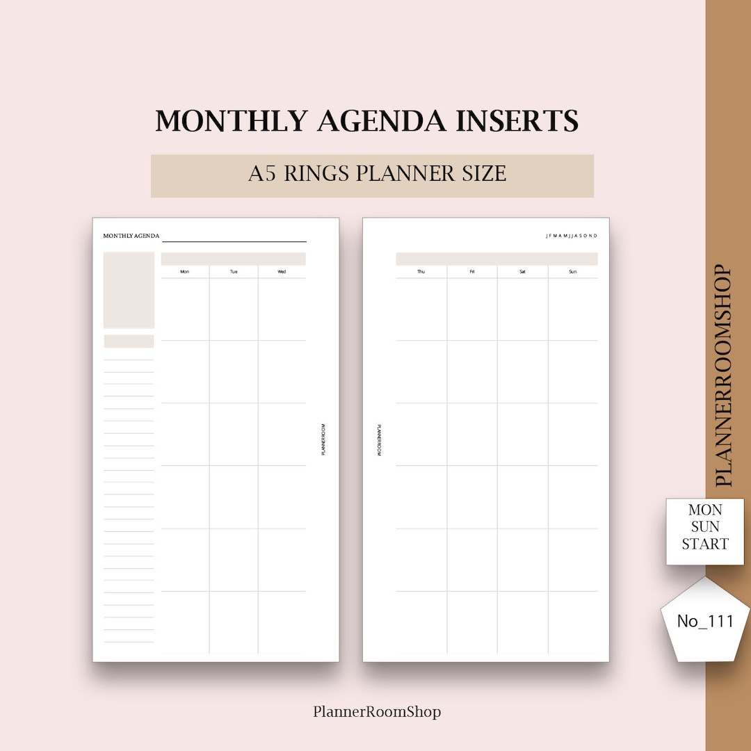 Monthly Printable Calendar, A5 Planner Size, Undated Monthly Overview ...