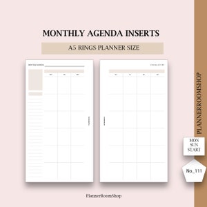 Monthly printable calendar, A5 planner size, Undated monthly overview, Monthly template, Digital monthly plan, Minimal monthly inserts, 111