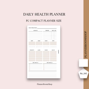 Fitness and Wellness planner inserts, FC Compact planner size,  Daily health journal printable, Workout log inserts, 045