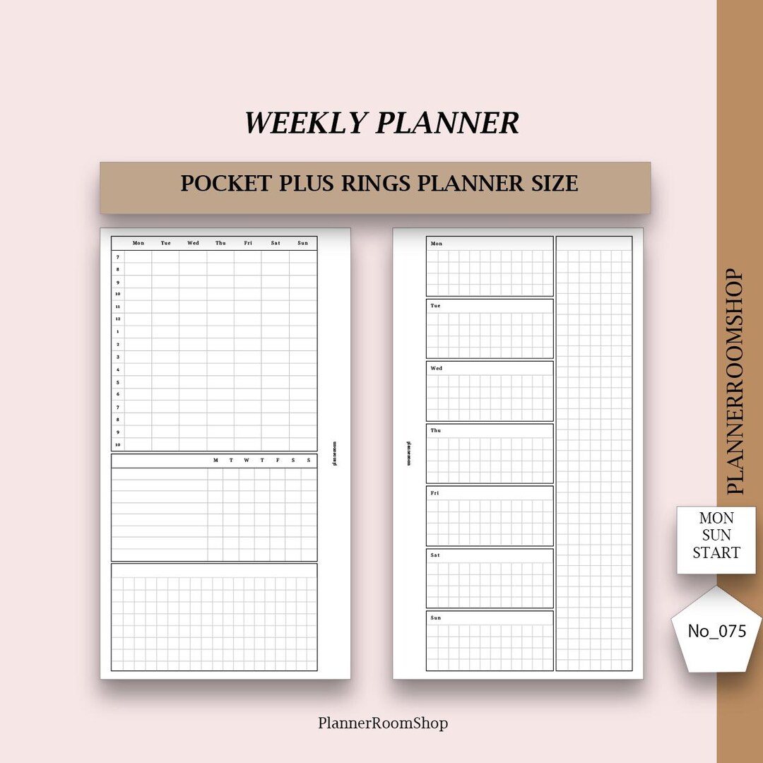 Printable Weekly Planner With Time Block Week at a Glance, Pocket Plus ...