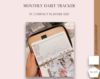 Monthly habit tracker,  printable planner insert, FC Compact size, Digital planner