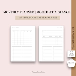 Mo2P, Month on two Pages, Pocket plus size, Undated Monthly Planner, Minimalist Monthly Printable, At A Glance Monthly Layout Blank, 076