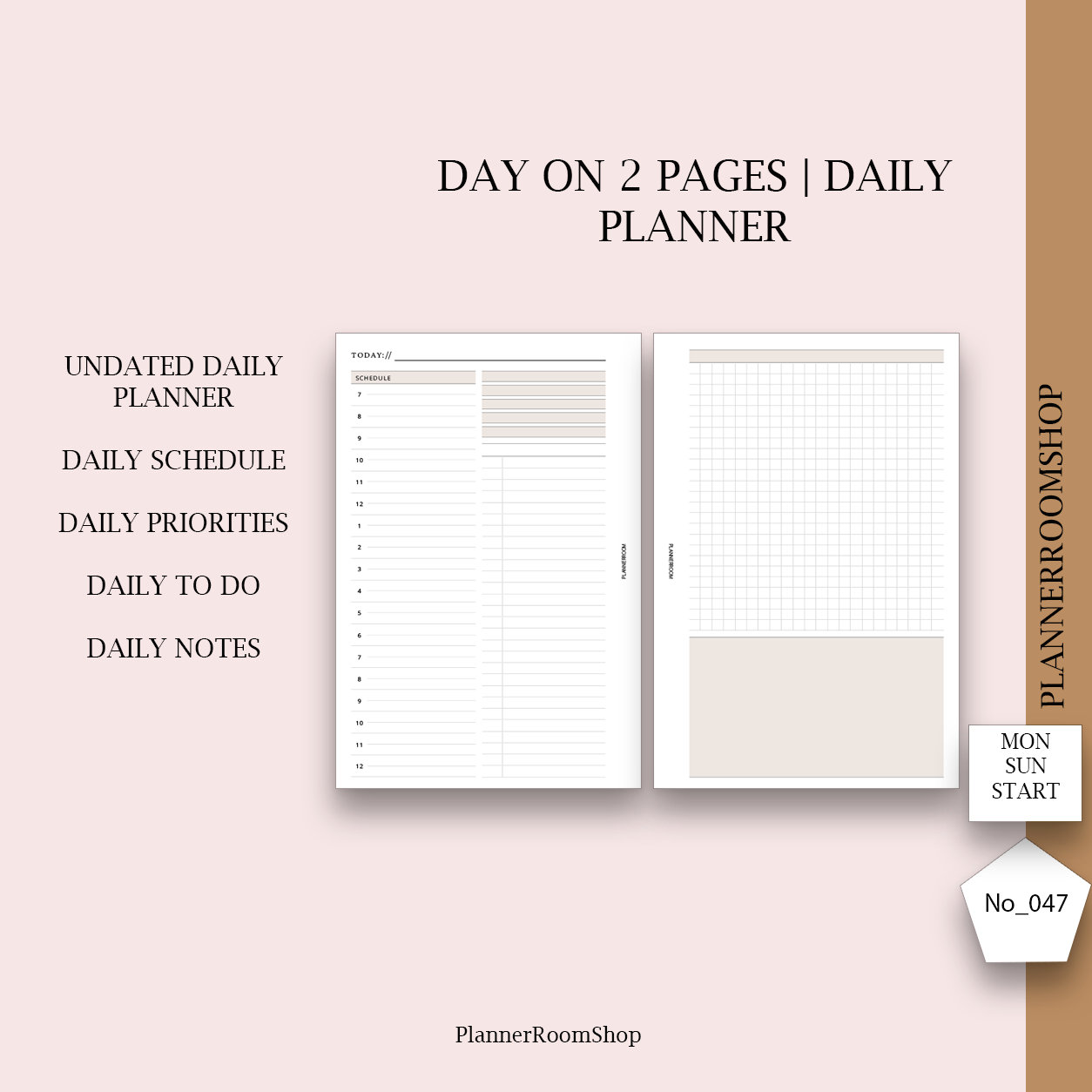 Day on 2 Pages, A6 Printable Insert, A6 Daily Planner Inserts, Daily Grid, A6  Planner Inserts Printable, A6 Minimal Inserts Printable, 047 -  Denmark