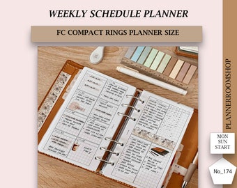Printable ADHD weekly planner adult for FC Compact rings planner size, Printable inserts template, 174