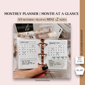 A9 Moterm printable inserts, Filofax mini planner size,  Day on 2 pages, A9 planner,  A9 daily schedule, A9 Printable planner pages 003