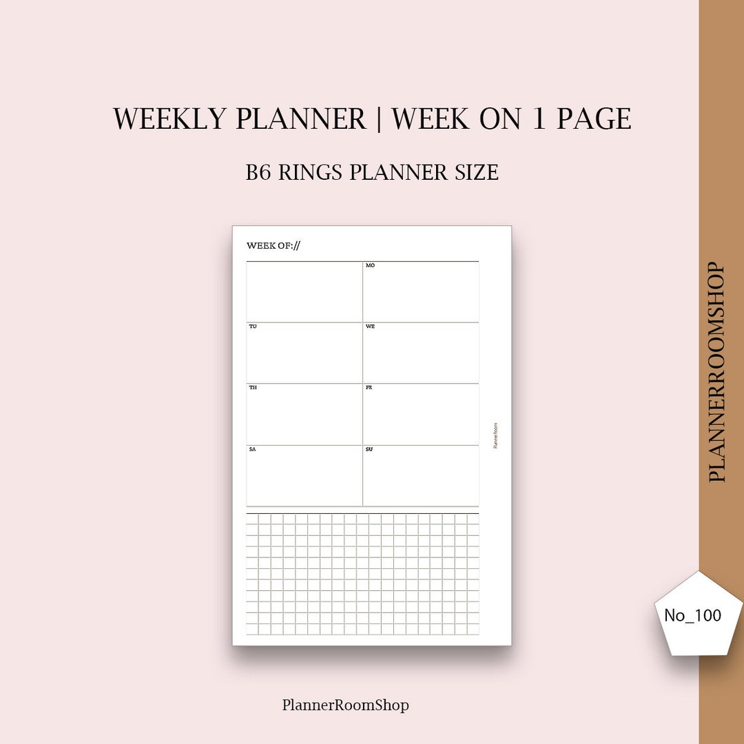 Weekdays Ring Minimalist Weekly Printable Planner, B6 Rings Planner Size, Week on 1 ...