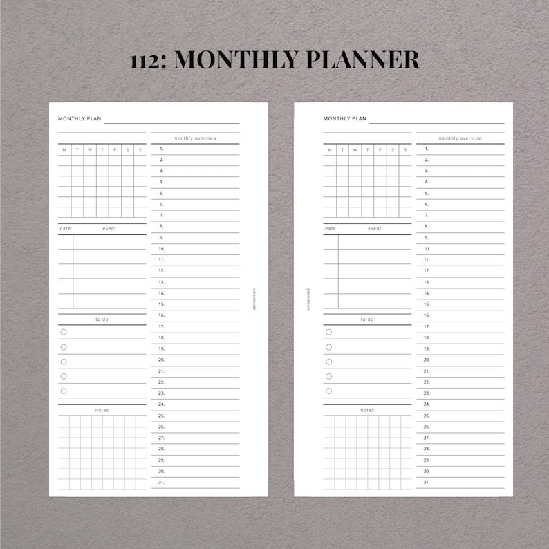 Monthly Overview Printable A5 Planner Inserts, Month on a Page, Month ...