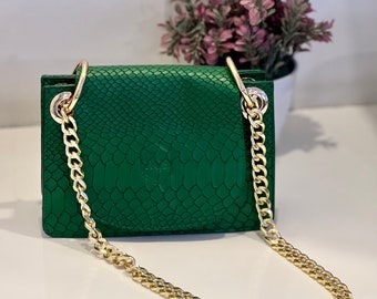 62987 auth CELINE Emerald green CROC BELT MINI Shoulder Bag