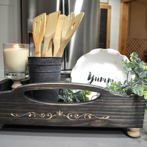 Farmhouse Caddy...Wood Caddy...Wood Tray...Farmhouse Centerpiece...Caddy with Handles...Engraved Caddy...Kitchen Caddy...Engraved Tray