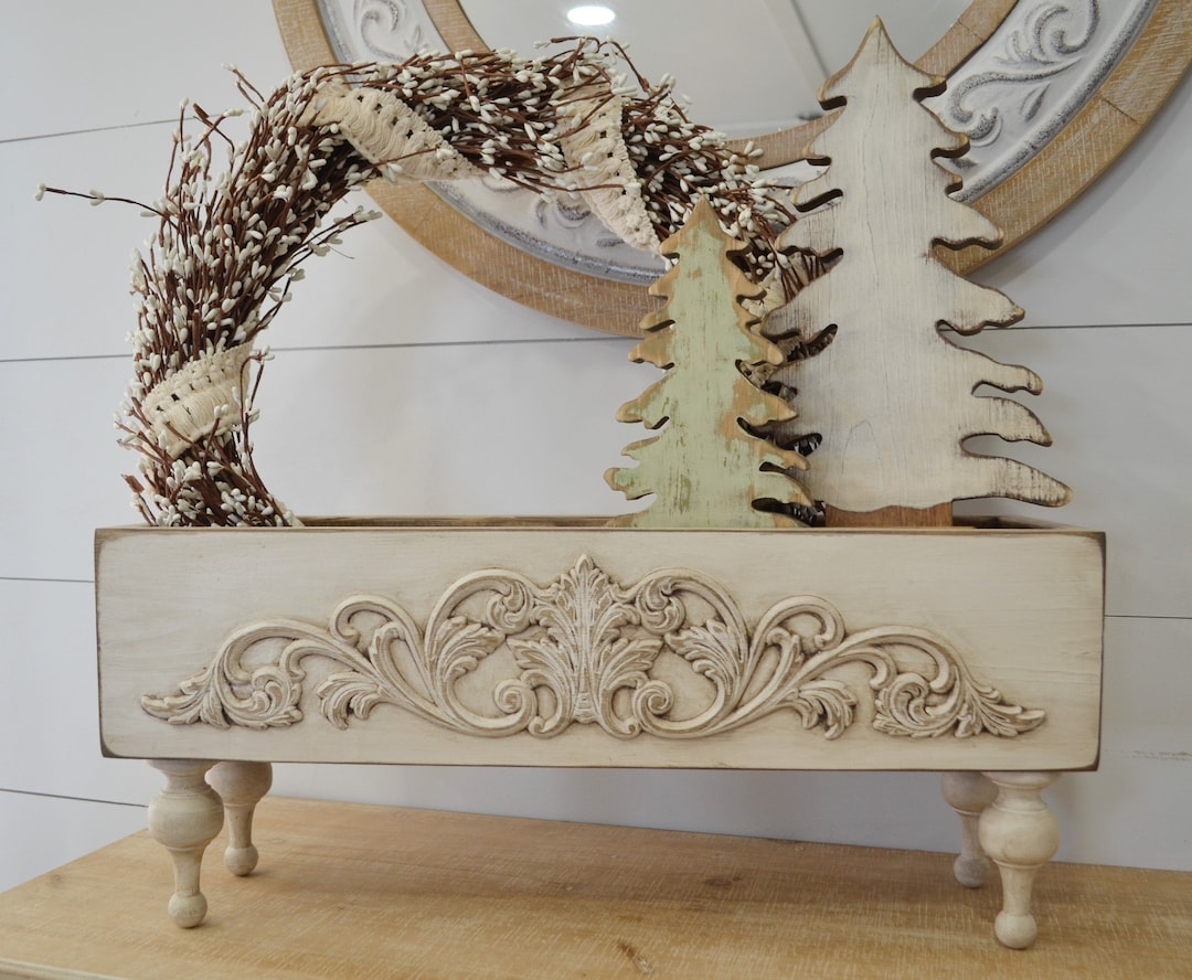 XL Antique White Farmhouse Box Riser: Tall Decorative Wood Caddy - Etsy