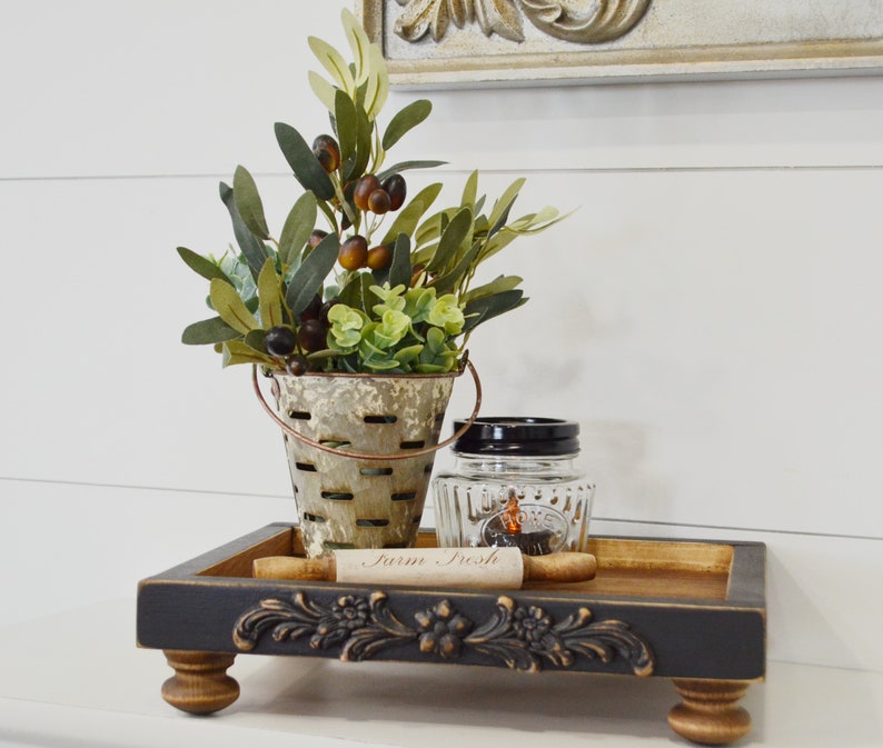 Ceramic Riser Tray Rectangle Black Riser...farmhouse Tray...rectangle Stand...decorative Riser ...