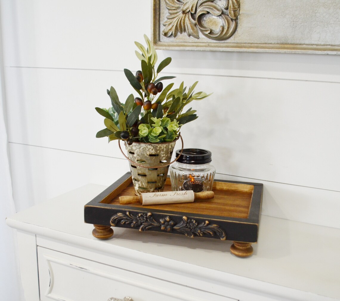 Ceramic Riser Tray Rectangle Black Riser...farmhouse Tray...rectangle Stand...decorative Riser ...