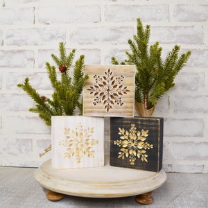 Engraved Snowflake Blocks...Set of Snowflakes...Christmas Decor...Farmhouse Christmas...Tiered Tray Christmas Decor...Winter Blocks