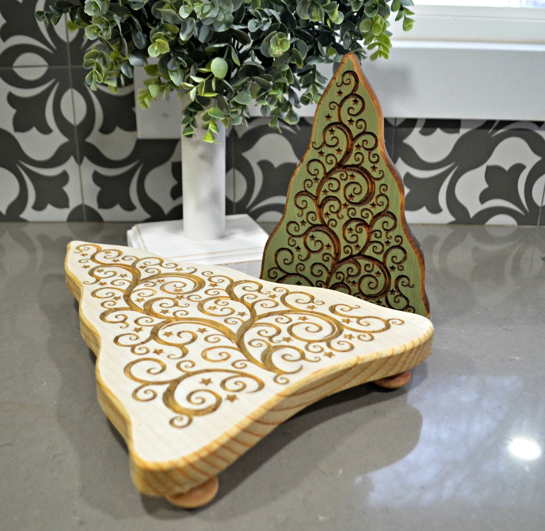 Engraved Wood Tree Riser Set: Farmhouse Rustic Decor Stands - Etsy