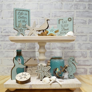 Beach Tray Decor...Starfish...Sand Dollar...Whale Tail...Beach Signs...Anchor...Tea Light...Sea Horse