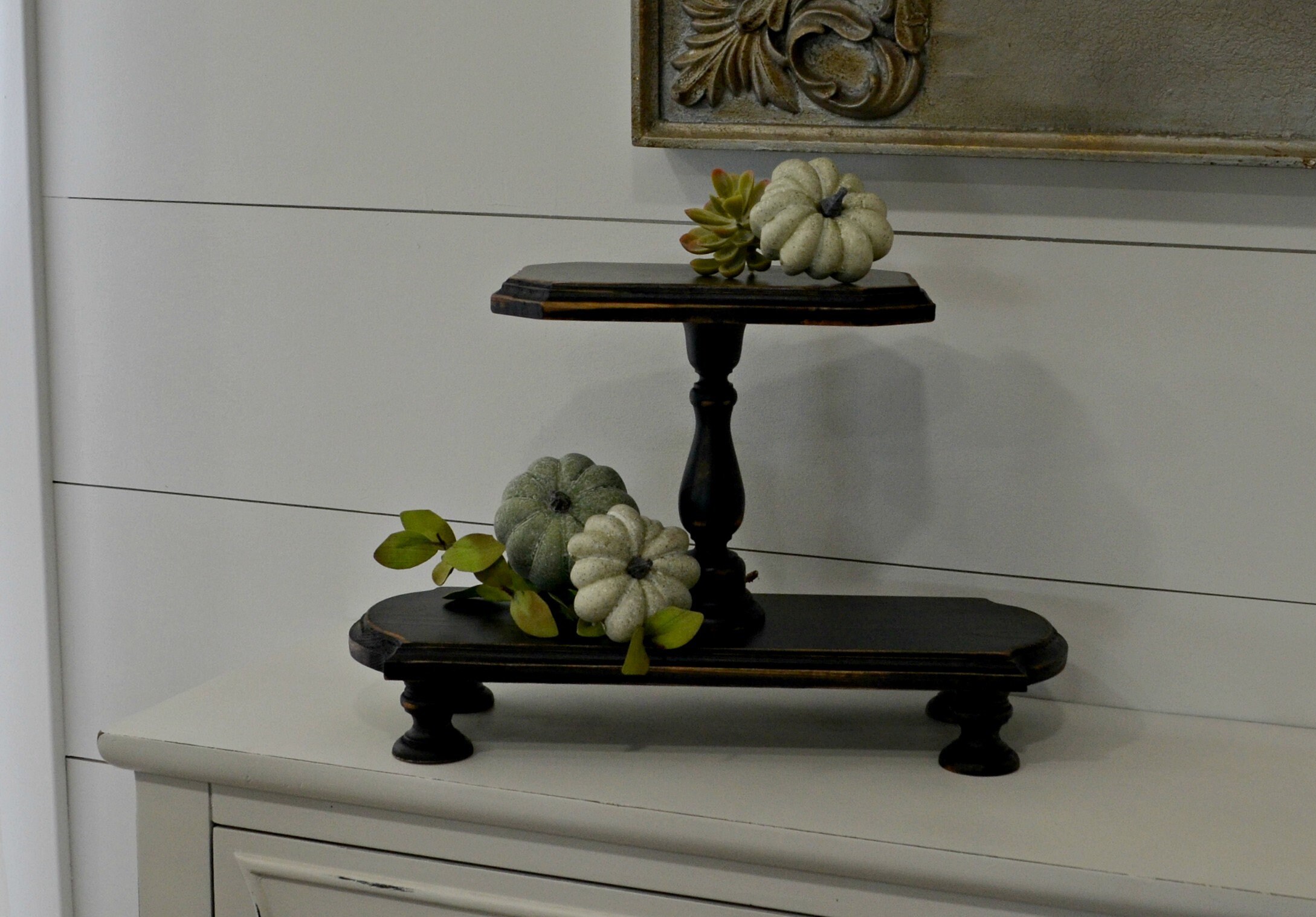 Black Farmhouse Tray...double Tiered Riser...farmhouse Wood Tiered Tray ...